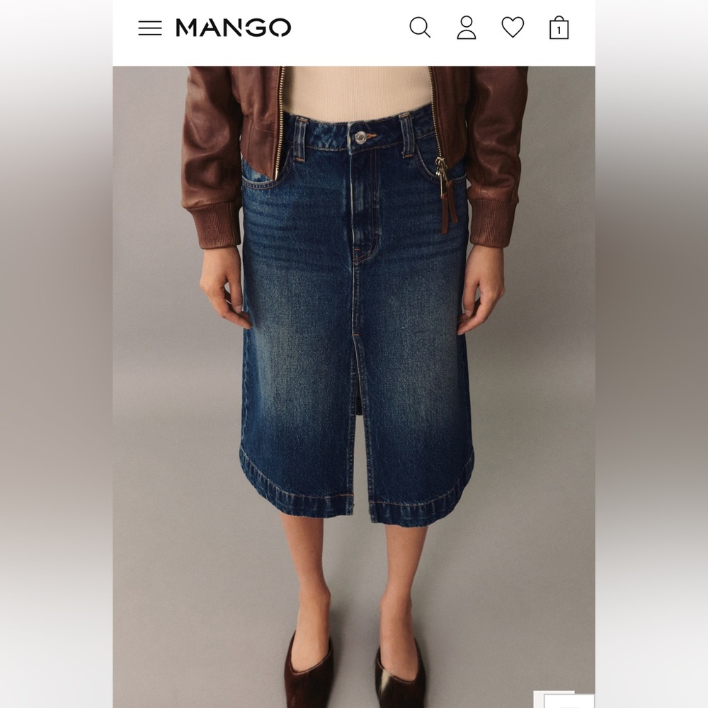 Mango dark blue denim midi skirt
